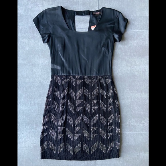 NWT Reiss gorgeous Art Deco black silk lace beaded cocktail dress w/ open back. - Picture 1 of 6